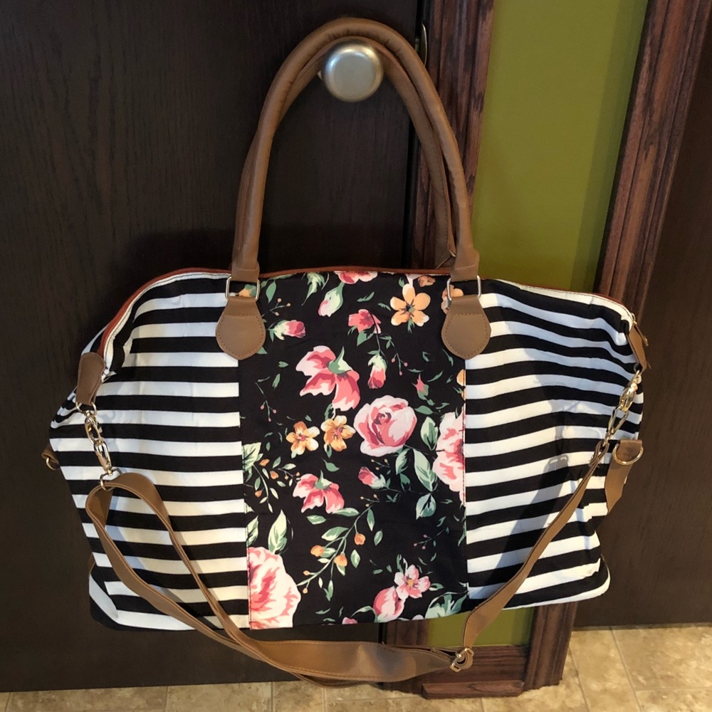 Large Floral & Stripes Tote